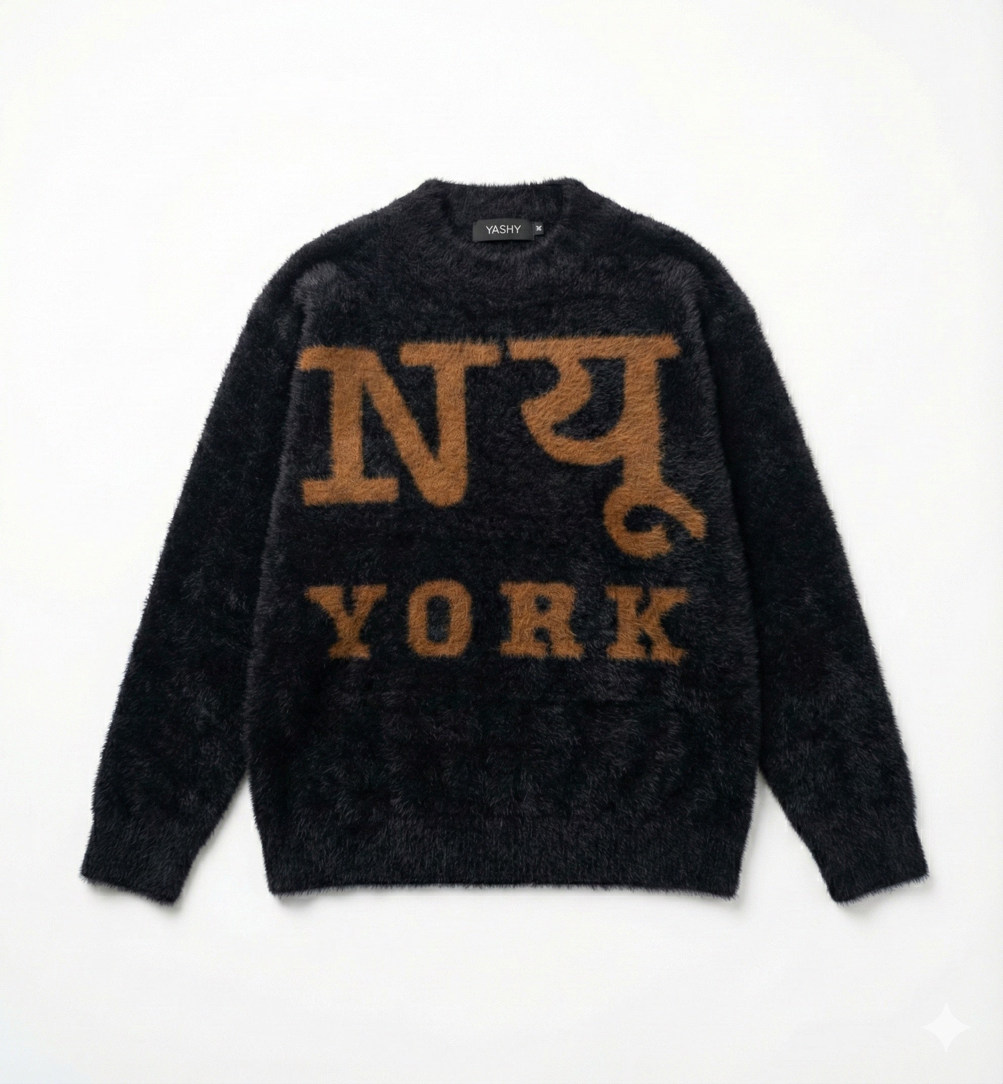 Nयू York Black Faux Mink Sweater